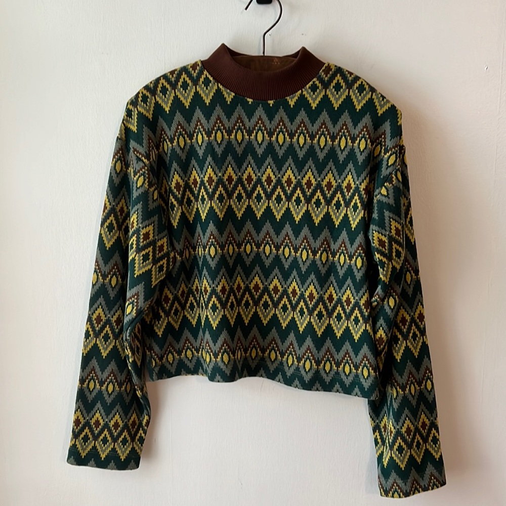 Zara Green & Yellow Patterned Turtleneck Sweater